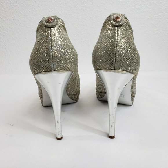 Michael Kors Peep Toe Slip‎ On Pumps Gold Silver Women Size 6 M Platform Heels - Picture 8 of 12